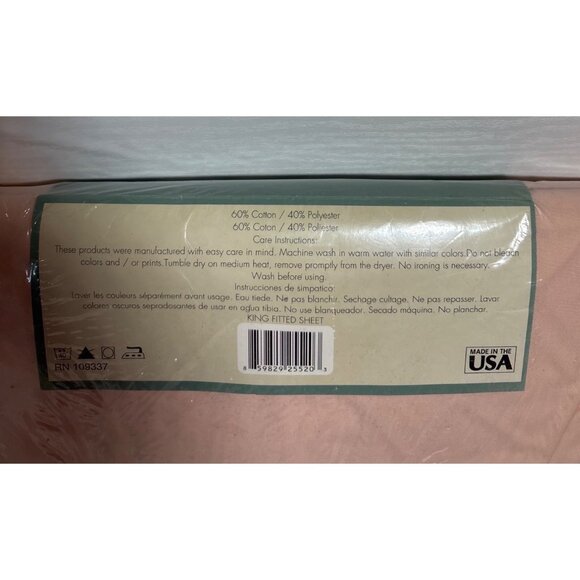 Society Hill King Fitted Sheet Pink 250 Thread Count Cotton Made In USA Vintage - Picture 5 of 5